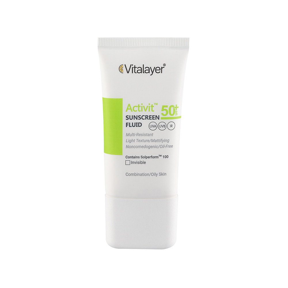 فلوئید ضد آفتاب بی رنگ SPF50 ویتالیر مدل Activit مناسب پوست چرب و مختلط